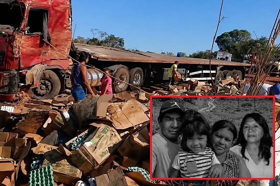 Acidente entre caminhonete e carreta mata quatro indígenas da mesma família