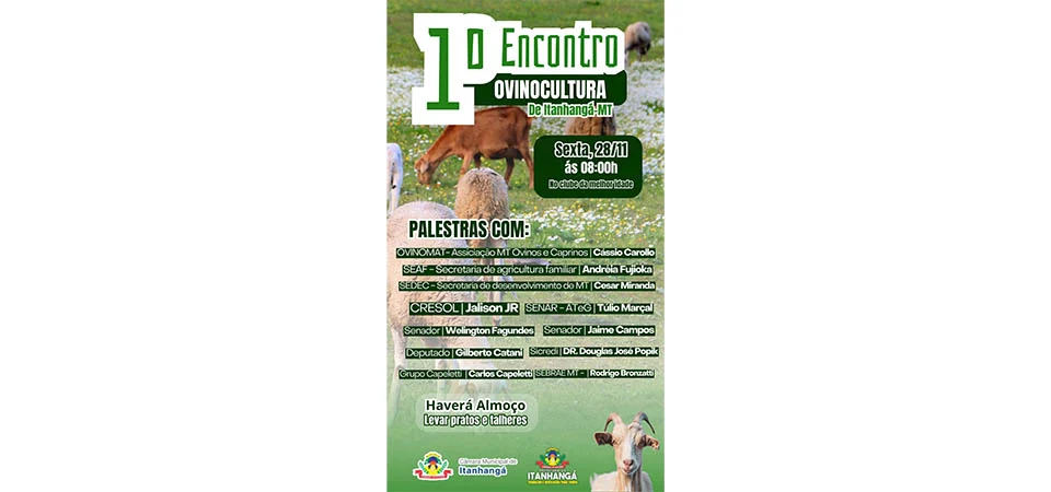 Itanhangá: 1º encontro sobre Ovinocultura acontece amanhã. 28/11