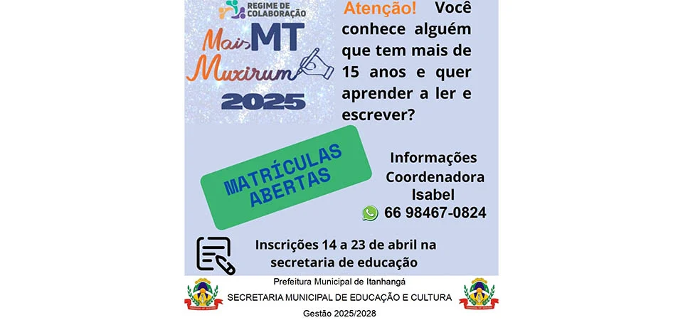 Itanhangá: Secretaria Municipal de Educação convoca interessados para Projeto de Alfabetização. Vídeo