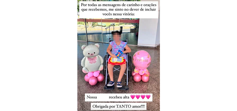 Menina esfaqueada pelo pai em Lucas, recebe alta médica após 24 dias