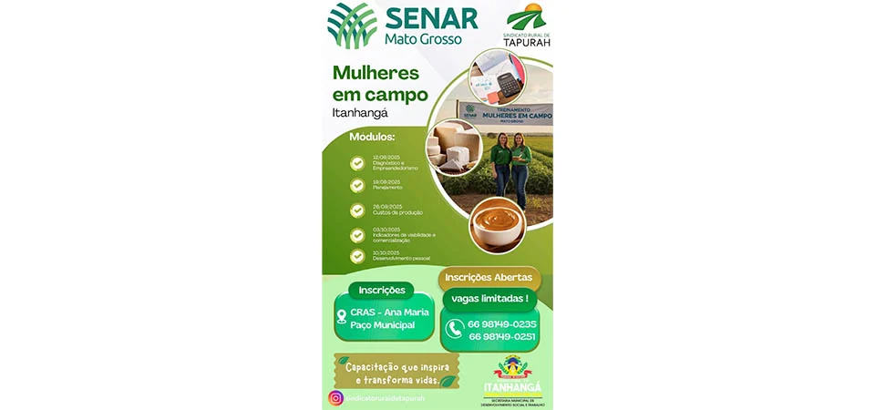 Itanhangá: Prefeitura oferece o “Curso Mulher em Campo”