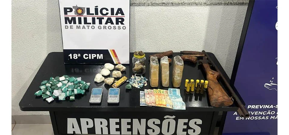 Nova Maringá: Dois homens são presos pela PM com mais de 100 porções de drogas e arma