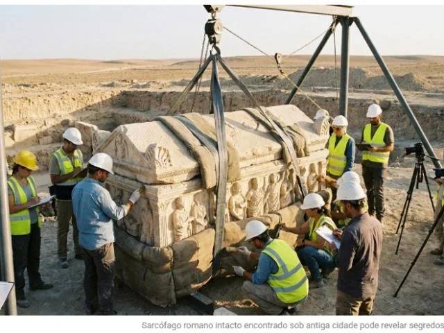 Sarcófago romano de 5 toneladas é encontrado intacto após permanecer selado por mais de 1.500 anos sob uma antiga cidade