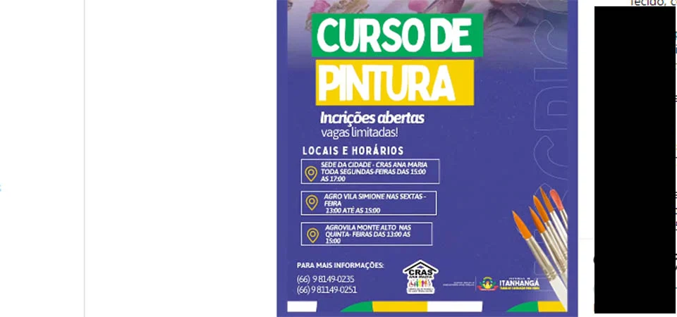 Itanhangá: Secretaria De Desenvolvimento Social oferece Curso de Pintura em Tecido