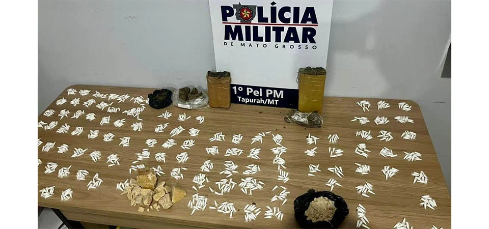Tapurah: PM prende dois faccionados com mais de 1,1 mil porções de cocaína e tabletes de maconha