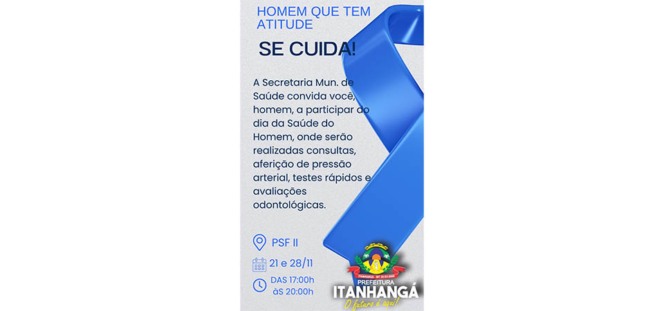 Itanhangá: Secretaria De saúde convida os homens para participar do dia da saúde