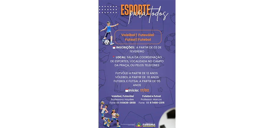 Itanhangá: Prefeitura abre inscrições para o programa “Esporte para Todos”