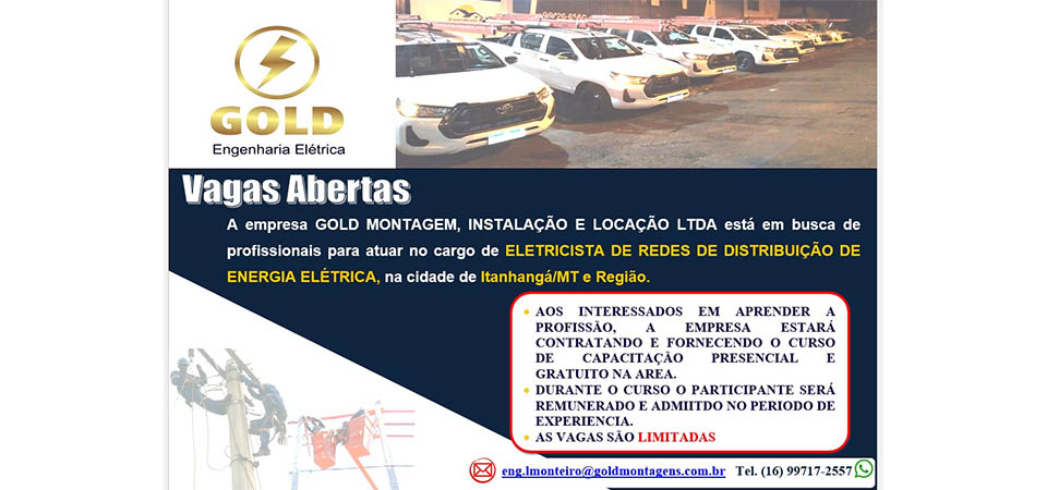 Itanhangá: Empresa está contratando eletricistas de rede de distribuição