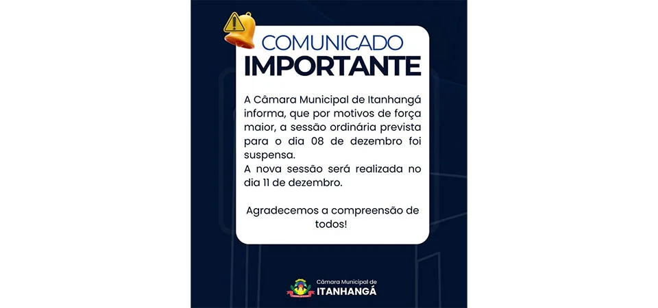 Itanhangá: Câmara de Vereadores adia sessão para quinta-feira, dia 11; novo Código Tributário segue em discussão