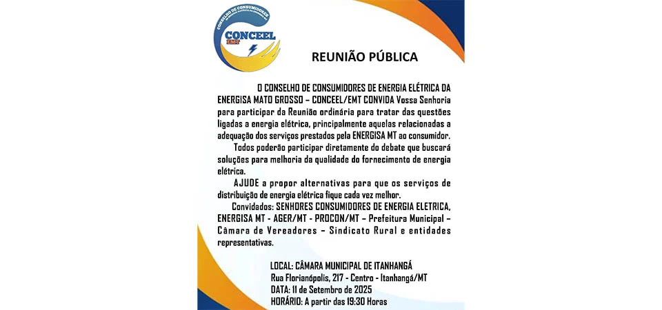 Itanhangá: Câmara De Vereadores convoca população para reunião pública sobre problemas com a Energisa