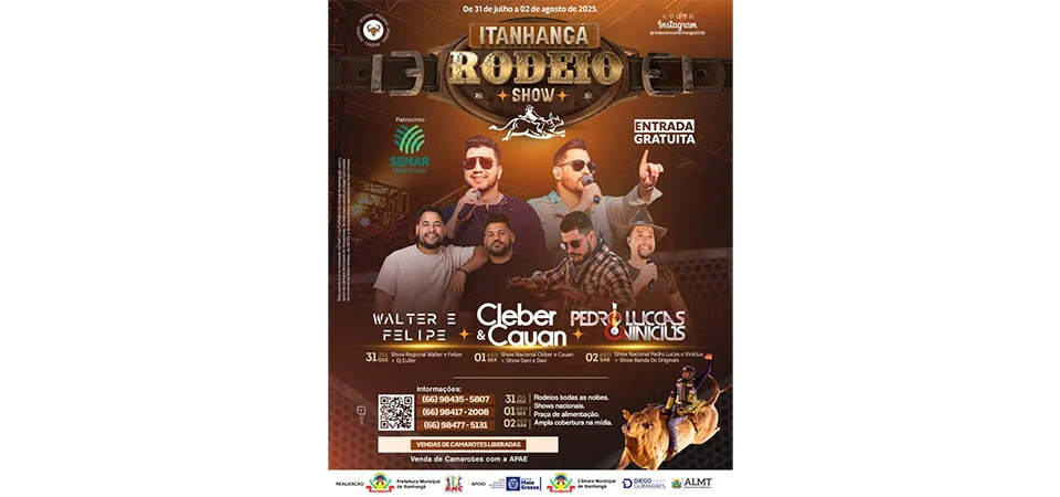Itanhangá Rodeio Show 2025 promete agitar a cidade com grandes atrações e entrada gratuita
