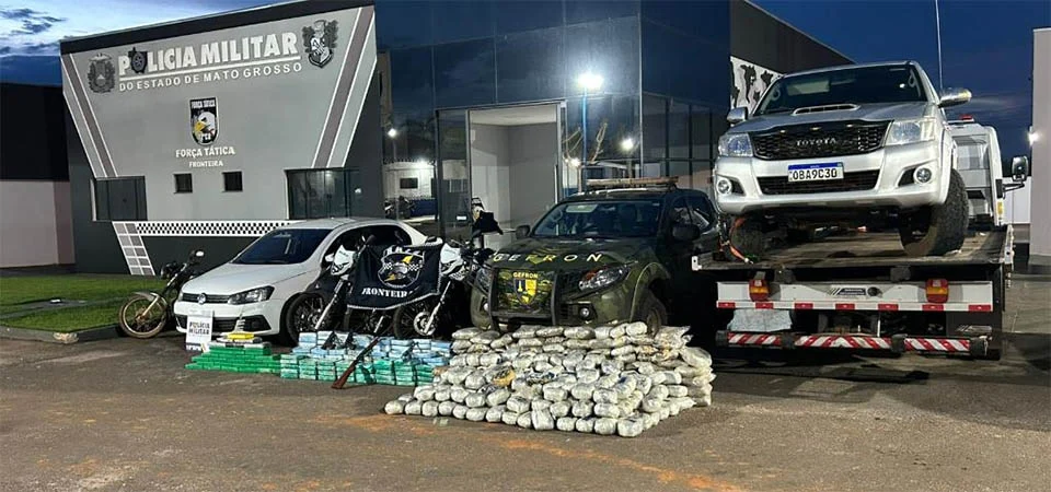 Forças de segurança apreendem 376 quilos de drogas e quatro armas de fogo