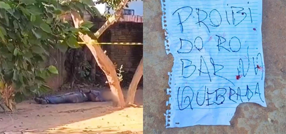 Homem é encontrado morto em Sinop com bilhete de aviso “É proibido roubar na quebrada”