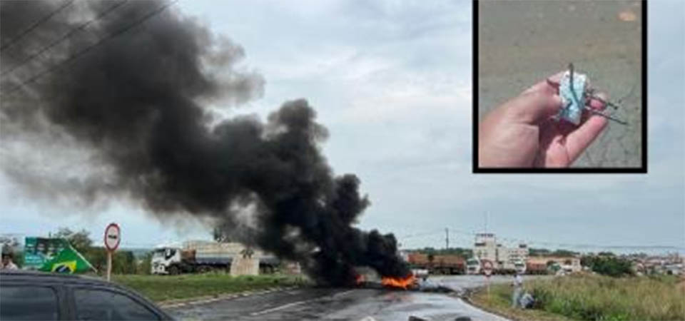 MT amanhece com bloqueios em 7 cidades; ‘armadilha’ com prego é achada na pista