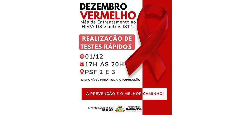 Itanhangá: Secretaria De saúde realiza ação do Dezembro Vermelho com testes rápidos de HIV/Aids e outras ISTs