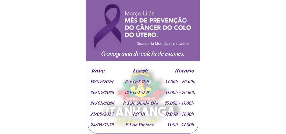 Itanhangá: Secretaria De saúde alerta para prevenção e combate ao câncer de colo uterino