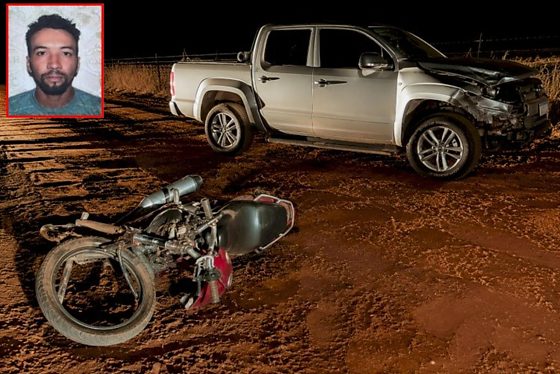 Batida entre moto e Amarok mata piloto em estrada de terra