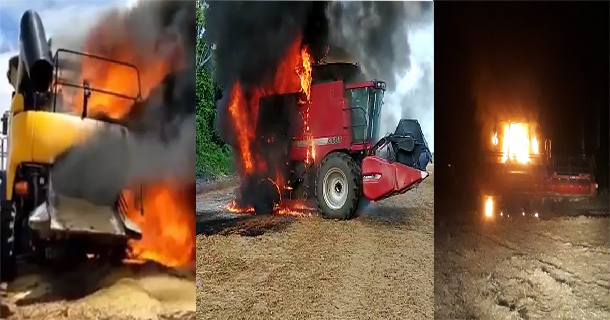 Três colheitadeiras são destruídas pelo fogo em quatro dias. Vídeos