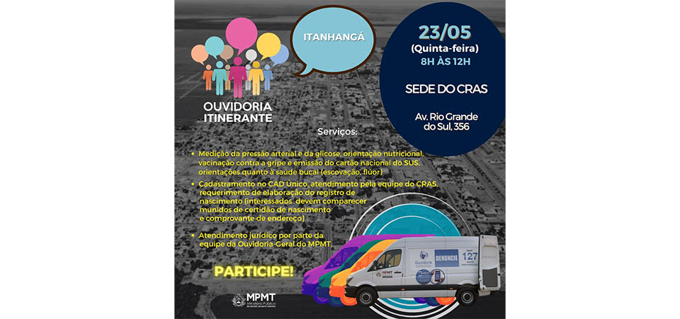 Itanhangá: Ouvidoria Itinerante do Ministério Público estará amanhã no município, dia 23/05