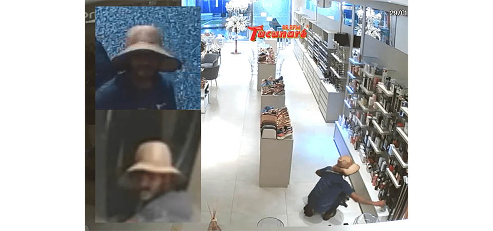 Homem quebra vidro da porta de loja e furta bolsas, mala, perfumes e bijuterias