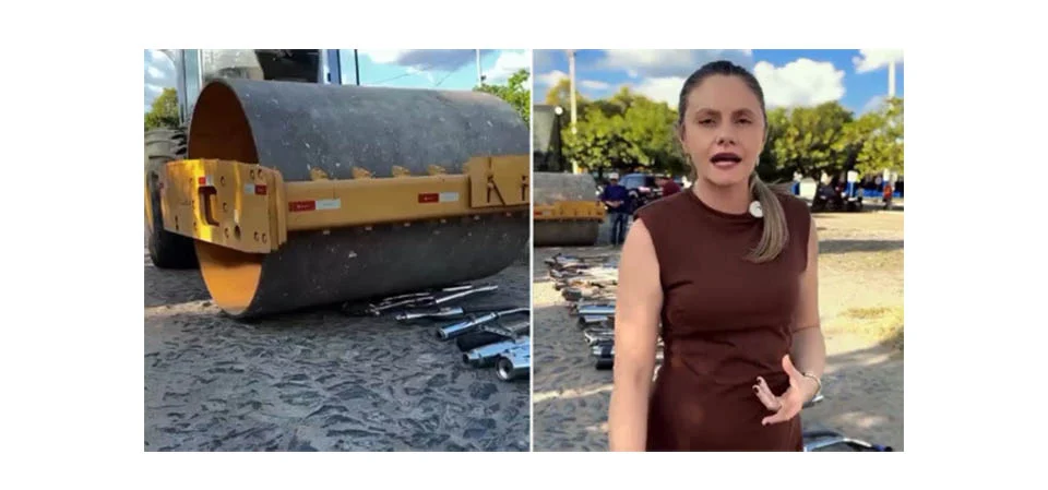 Prefeita manda destruir dezenas de escapamentos barulhentos em praça pública