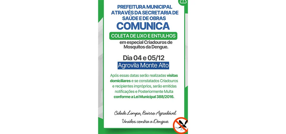 Itanhangá: Prefeitura vai realizar coleta de entulhos em Monte Alto nos dias 4 e 5 de dezembro
