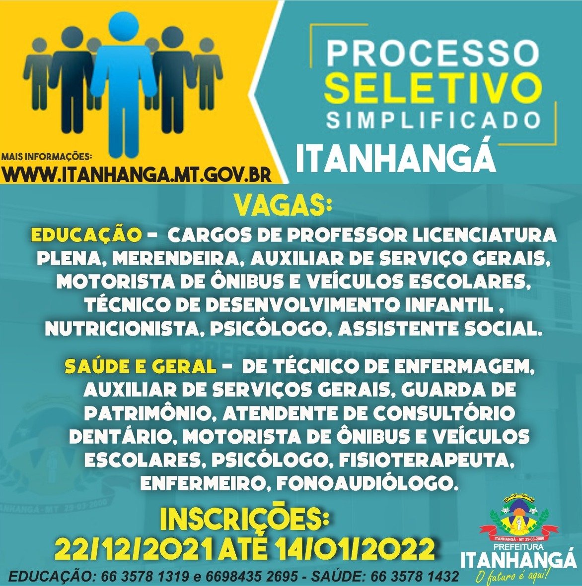 Itanhangá: Prefeitura realiza Processo Seletivo Simplificado 004/2021