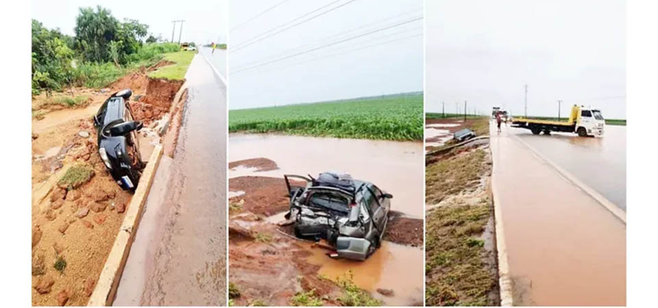 Após aquaplanarem durante chuva, veículos saim da pista e capotam na MT-449