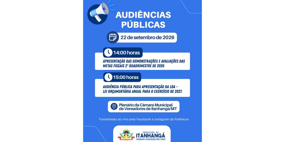 Itanhangá: Prefeitura realiza duas audiências públicas no dia 22 de setembro