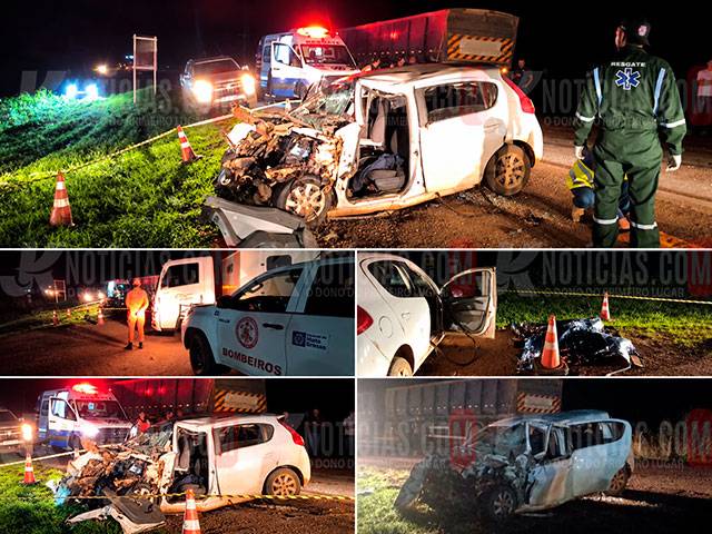 Três homens morrem após carro bater em carreta na BR-242