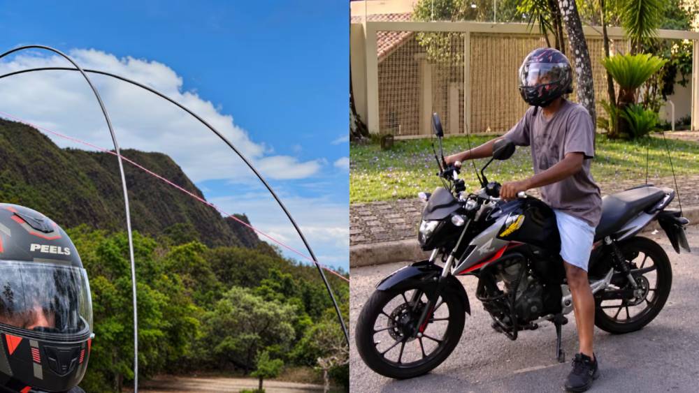 Pai e filho criam acessório para proteger motociclistas contra linhas com cerol