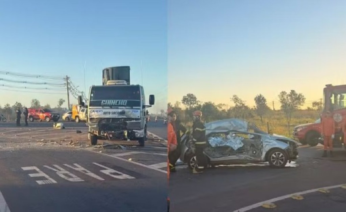 Homem e duas crianças morrem em acidente entre carro e caminhão