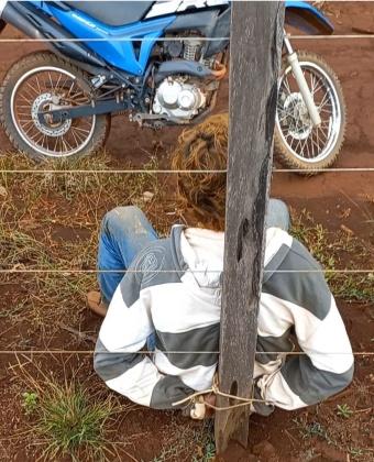 Ladrão que roubou moto Bros é pego e amarrado por populares