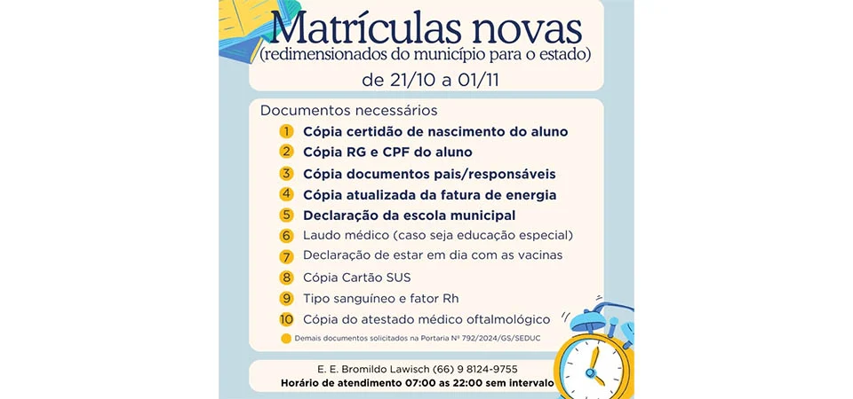 Itanhangá: Escola Estadual Bromildo está recebendo matriculas de alunos da 5ª série das escolas municipais