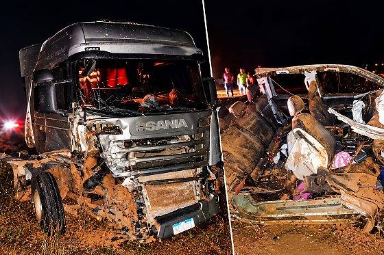 Gestante e homem morrem em grave acidente entre Amarok e carreta na MT-235
