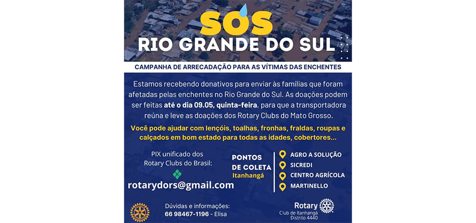 Itanhangá terá pontos de arrecadação de doações para as vítimas das enchentes no RS