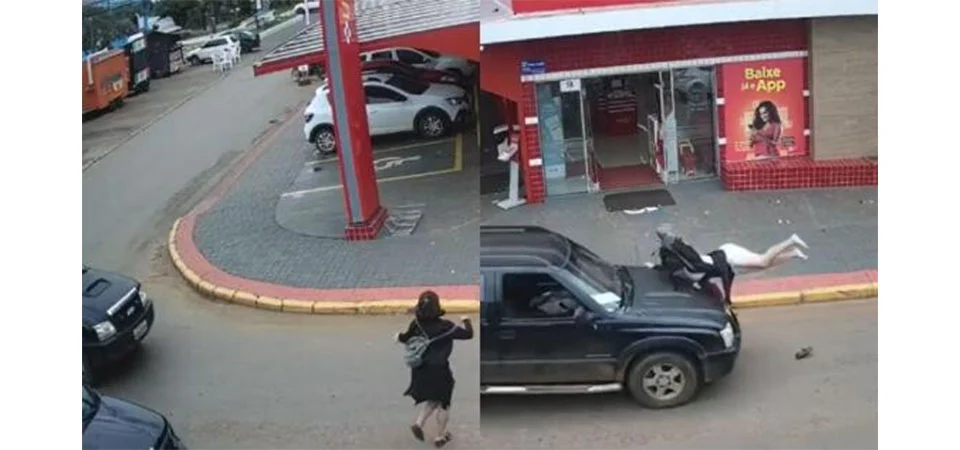 Mulher é arremessada ao ser atr0pelada por caminhonete. vídeo