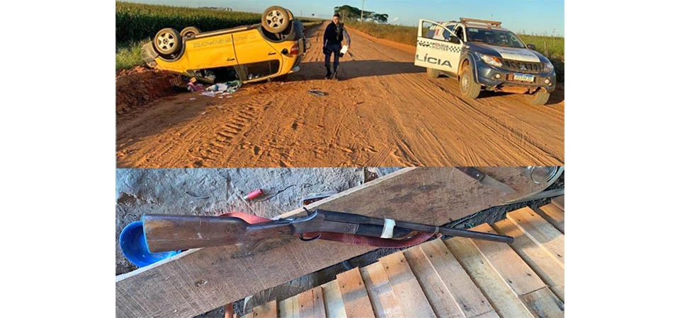 Dois idosos são assassinados a tiros em fazenda; suspeito capota carro durante fuga